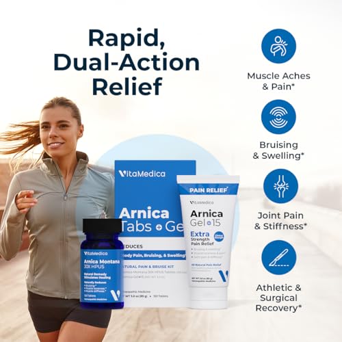 VitaMedica Arnica Montana Tablets & Arnica Gel Bundle for Natural Pain, Bruising, and Swelling - 150 Rapid Dissolve Tablets / 3 Ounce Water-Based Gel - Made in USA - Thumbnail 2