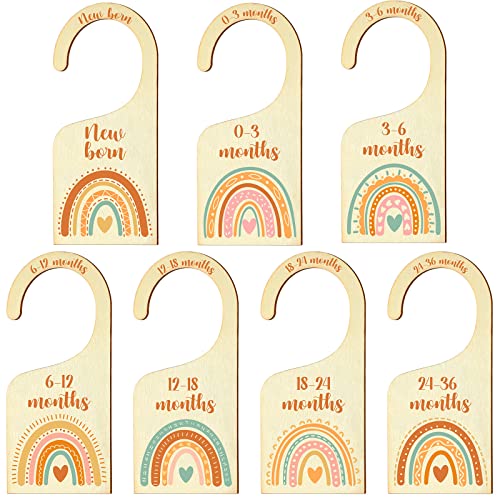 Image of Set of 7 Baby Closet Dividers for Clothes Organizer from Newborn to Toddler Boho Baby Clothes Size Hanger Organizer Rainbow Designs for Nursery Decor