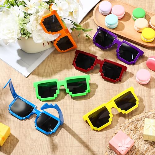 24 Halloween Pixelated Sunglasses for Kids and Adults Birthday Party Decoration Neon Multicolor Sunglasses for Game3