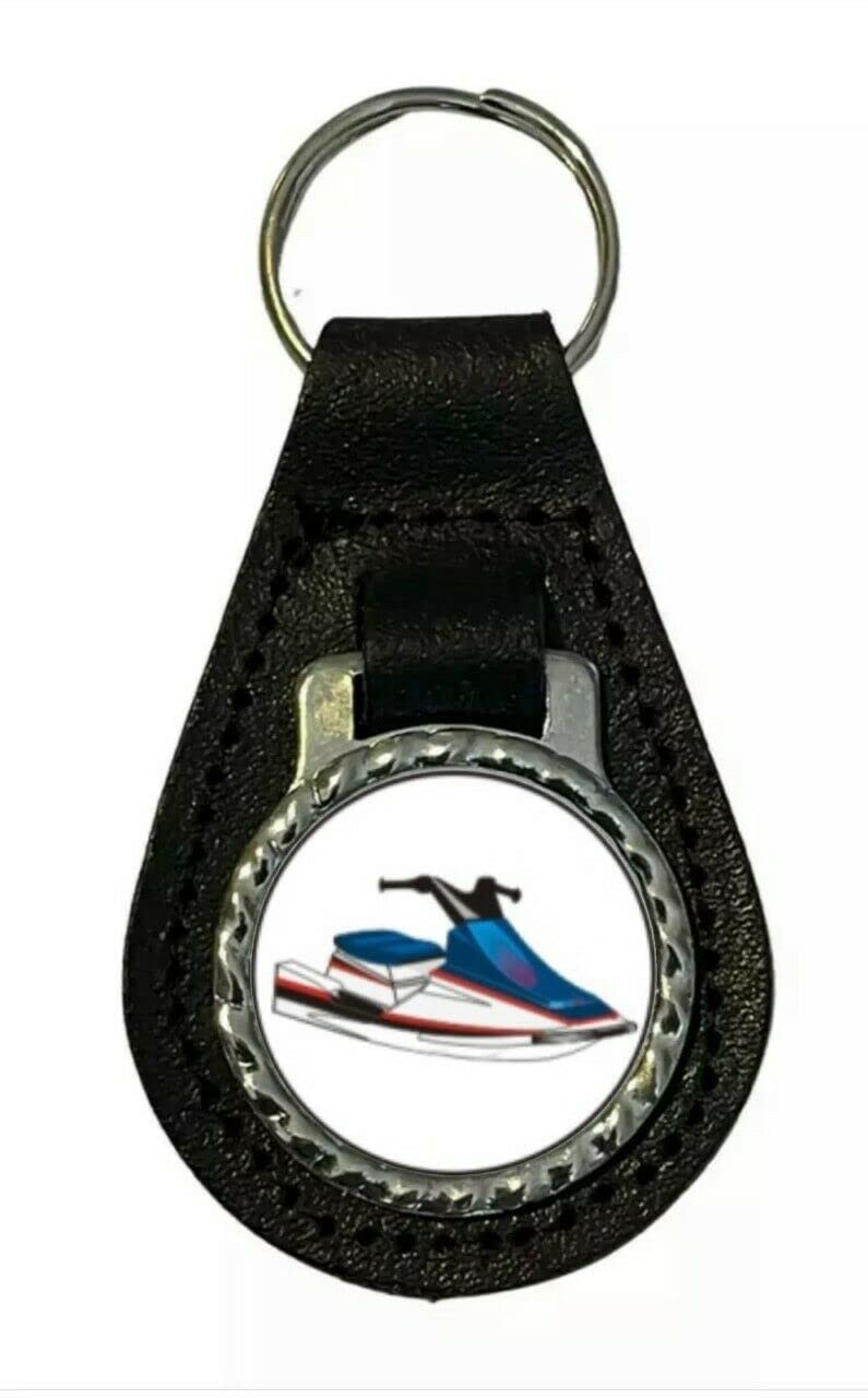 Emblems-Gifts Black Jet Ski Genuine Leather Fob (B) Keyring