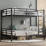 Full Over Full Bunk Bed with Headboard and Ladder, Full Size Bunk Beds with Full Length Guardrail, Convertible Bunk Bed for Adults, Teens, Heavy Duty Bunk Beds Full Size