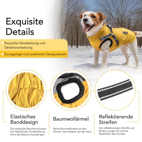 Flow fire Winter Hundemantel Wasserdicht für Mittelgroße Hunde, Hundejacke mit Bauchschutz, Hunde Wintermantel Reflektierend M(S)