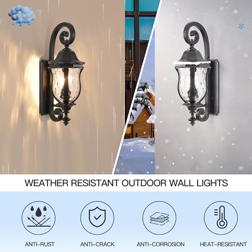 Image of Black Exterior Wall Sconces, 28 inch H Large Outdoor Wall Light Fixtures