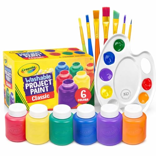 Kids Painting Set Washable Paint for Kids 6 Colors 7 Paintbrushes Paint Palette Non-Toxic Toddler Painting Set 2 oz Each Tempera Paints for Art Crafts Finger Paints Gifting Bundle