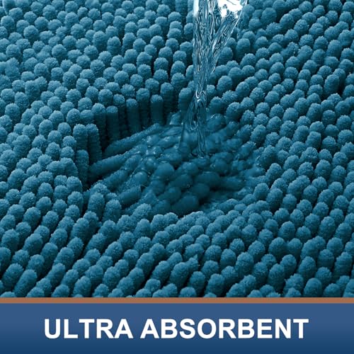 Smiry Luxury Chenille Toilet Rugs U-Shaped 24x20, Soft Absorbent Non-Slip Contour Bathroom Rugs for Toilet, Machine Washable Contoured Bath Mats, Peacock Blue