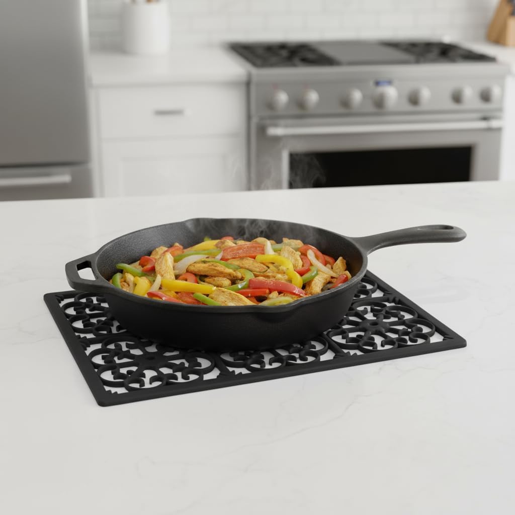 GASARÉ, Extra Large, Thick, Silicone Trivet for Hot Dishes, Pots, and Pans, Heat Resistant Mat for Countertop, Hot Pad for Kitchen, Easy to Clean, 16 x 12 x 3/8 Inches, Black
