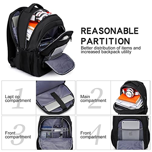 Liokesa Laptop Backpack for Men Women, School Backpacks for Boys Girls,Water Resistant Black Backpack with USB Charging Port,15.6 Inch College Bookbag Daypack