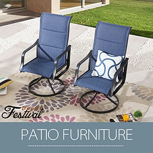 Festival Depot Patio Chairs Set Of Outdoor Dining Chair Metal Swivel Armchairs With Textilene Fabric And High Back For Backyard Deck Garden (Blue, 6 Pcs) #TOP5