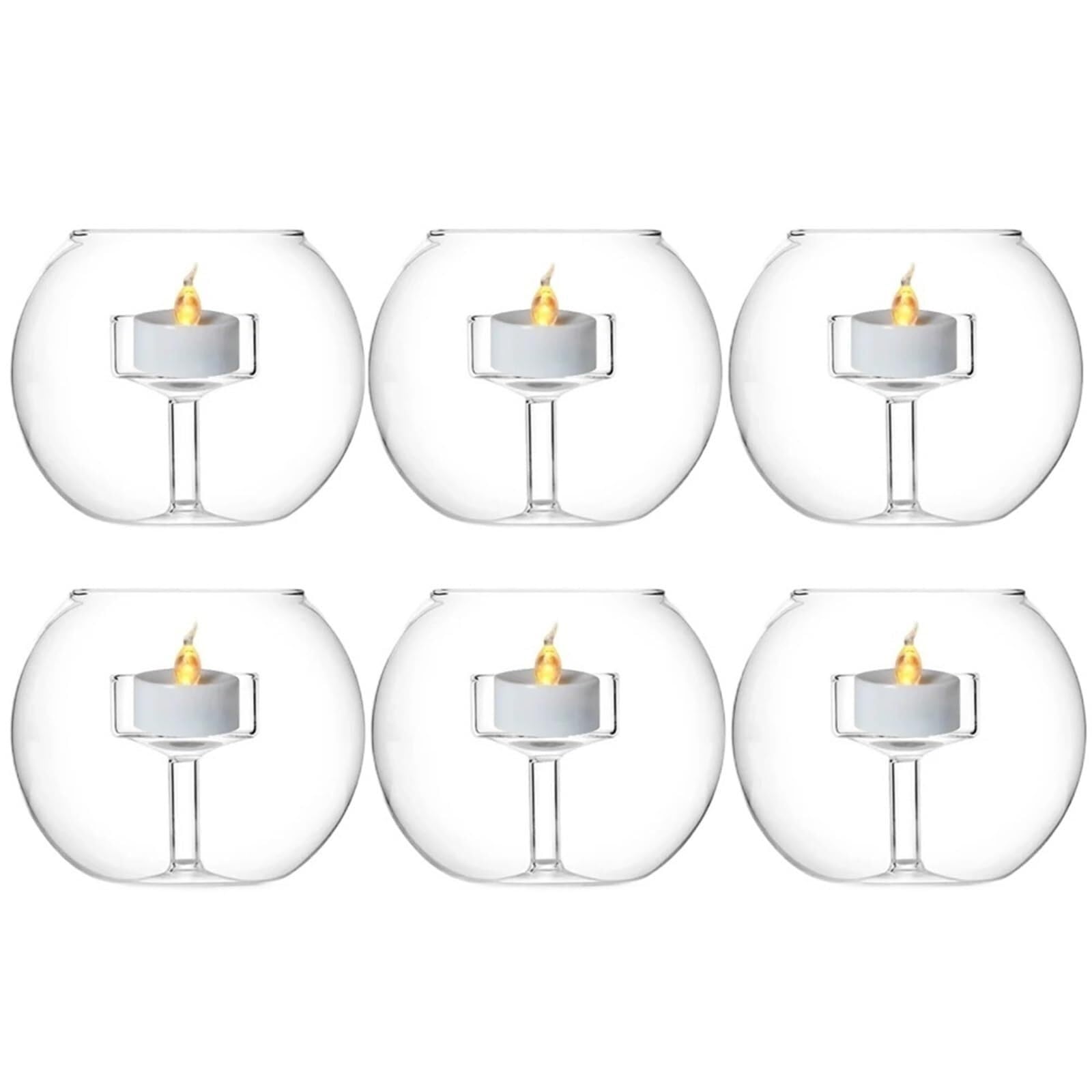 Candle Holders 9.0cm Clear Round Glass Tealight Votive For Wedding Party Centerpieces Decorations(6pcs With Candle)