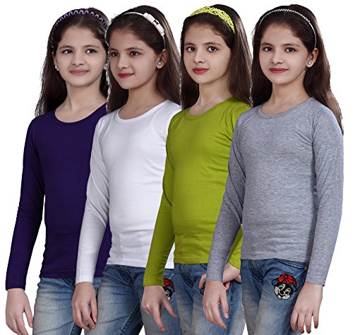 Image of SINI MINI Sinimini Plain Full Sleeve Girls Tshirt (Pack of 4)