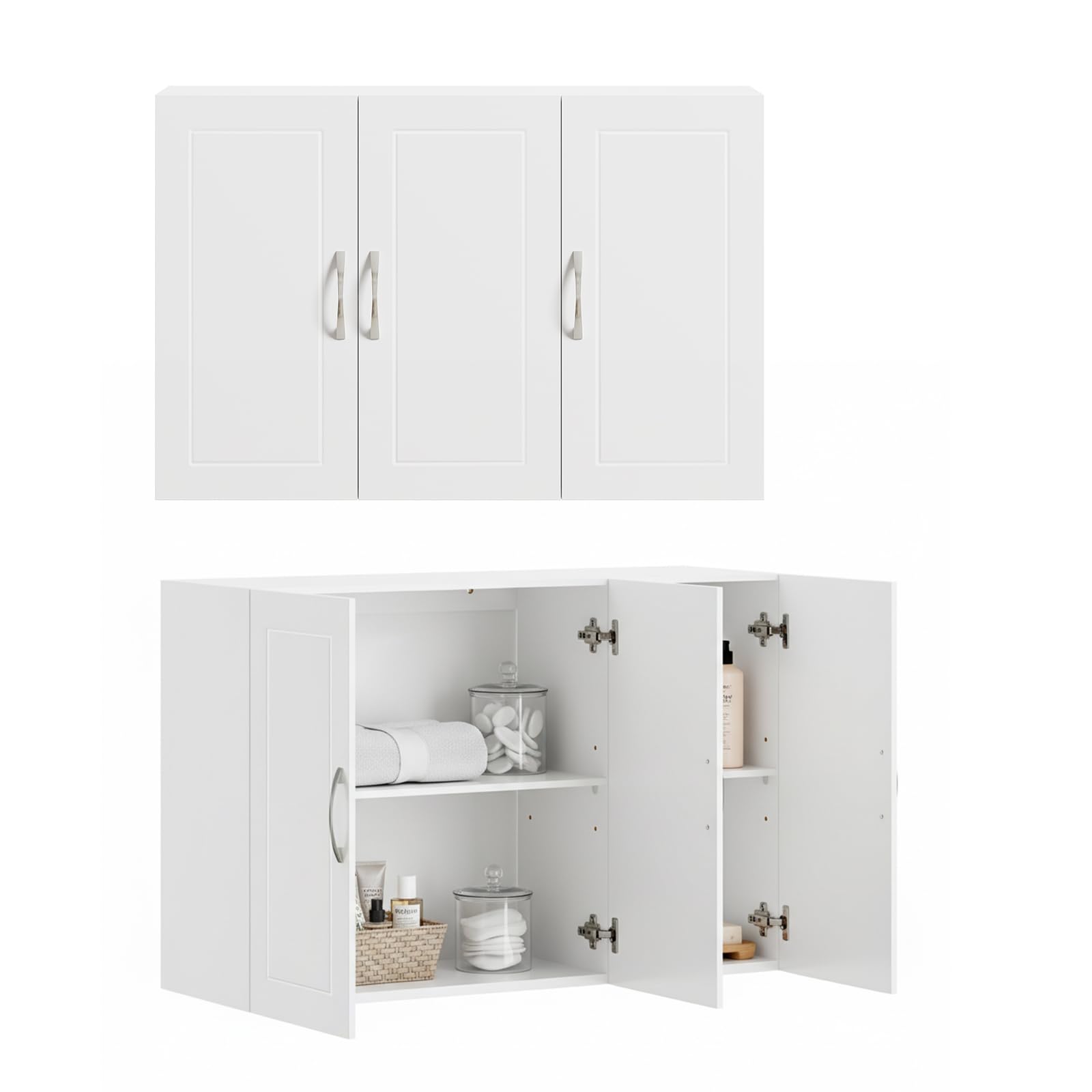 SoBuy Meuble Haut Cuisine avec 3 Portes & Étagères Réglables, Placard Cuisine Mural en MDF, Armoire Murale Cuisine pour Épices, Meuble Suspendu Cuisine, Charge 36kg, Blanc, 90x30x60cm, FRG231-L-W