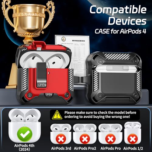 Image of Secure Lock Case for AirPods 4 with Phone Stand, Cleaning Kit & Keychain, Shockproof Protective Cover Compatible with Apple AirPods 4th Gen 2024 for Men Women, Anti-Scratch