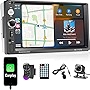 Double Din Car Stereo with Apple Carplay&Android Auto,7 Inch 1080P Touchscreen Car Radio Multimedia Player with FM Radio Bluetooth Mirror Link SWC USB/SD/AUX-in Port+12LED Backup Camera&Remote Control