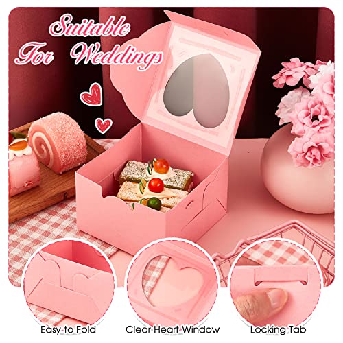 80 Pieces Valentines Cupcake Boxes Valentine's Day Bakery Treat Boxes With Heart Pvc Window Pink And Red Individual Cookie Boxes Candy Boxes For Gift Giving Valentines Cookie Boxes, 4 X 4 X 2.5 Inch #TOP2