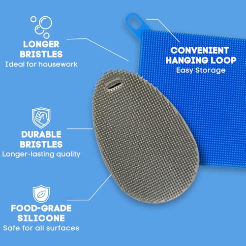 Image of Silicone Dish Sponge Dish Scrubber (Oval and Square) - Dual-Sided, Food Grade Silicone Sponges for Dishes and Housecleaning 2-Pack