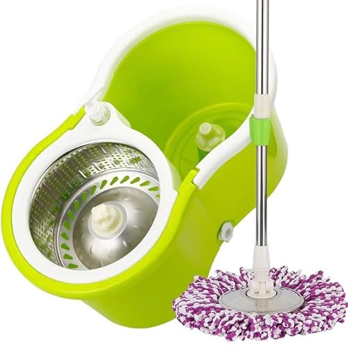 TRUCART - Spin Mop & Bucket Set with 2 PCS Microfiber Mop Heads – Adjustable Stainless Steel Handle 90–120cm & Durable ABS Bucket – Floor Cleaning System for Tile, Hardwood, Marble & Laminate