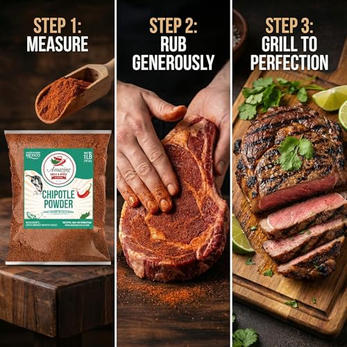 Chipotle Chili Powder Seasoning 1 LB (16oz) – Natural and Premium. Great For Meats, Grilling Rubs, Sauces, Salsa. Medium to High Heat - Sweet & Smoky Flavor. By Amazing Chiles & Spices.