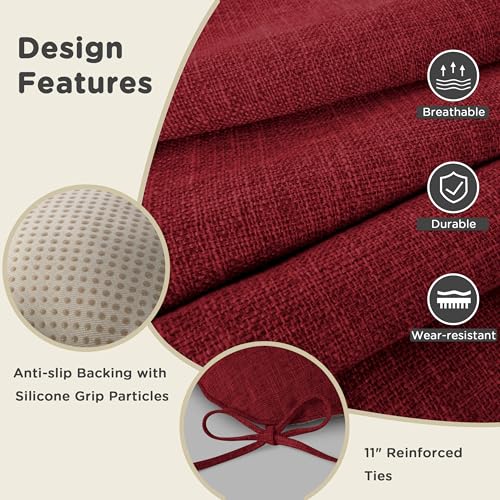 Image of AddGrace Chair Cushions for Dining Chairs Set of 2 Kitchen Seat Cushions with Ties and Non Slip Backing Tufted Indoor Seat Pad for Kitchen Dining Room 18 inch x 17 inch x 3 inch Burgundy