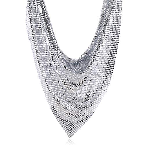 Collier long femme pour mariage, foulard géométrique paillettes et accessoires costume soirée