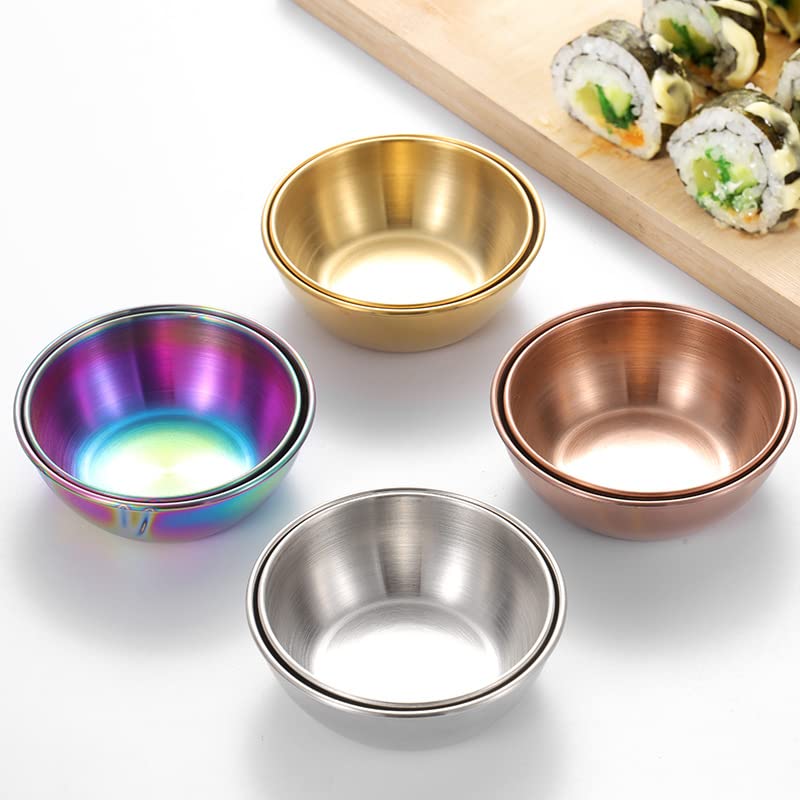 Qaailabf 4-Piece Stainless Steel Mini Dipping Bowls Set For Sauce, Soy Sauce, Condiments - Small Metal Sushi Sauce Dishes For Restaurant Home Kitchen Dining Appetizer Ramekins - 8.2cm/3.2in Diameter