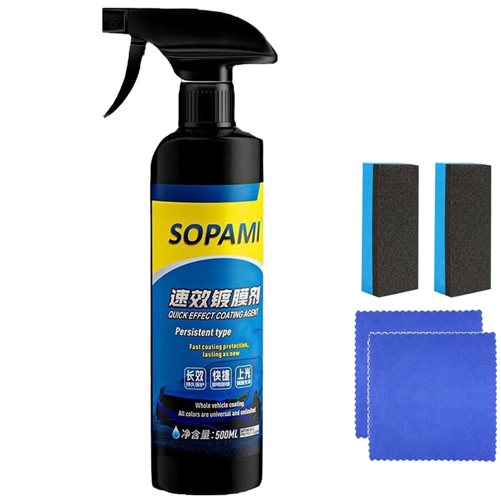 Sopami Car Coating Spray,Quick Effect Coating Agent,Polish Spray Waterless Wash Wax,Sopami Oil Film Emulsion Glass Cleaner (1Pcs)