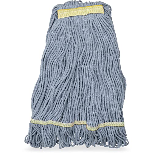 Image of SPARTA Flo-Pac Cotton Mop Head, Loop-Ended, Narrow Band with 1 inch Yellow Band for Organized Cleaning, Small, Blue, (Pack of 12)