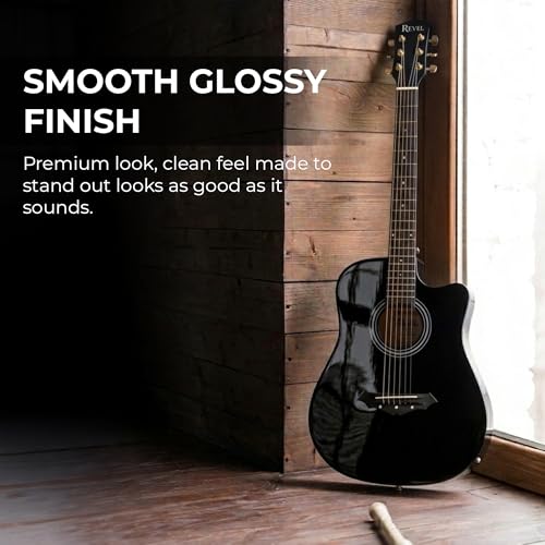 Image of Revel 38 Inch Glossy Acoustic Guitar for Beginners and Professionals with Signature Guitar Feel, Westwood Guitar Style Set with Picks. (BLACK)