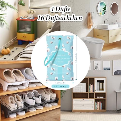 SCENTORINI Duftsäckchen, 16 Stück, Baumwolle, Leinen, Eukalyptus Salbei, Vanille Duftsachets für Kleiderschrank, Schubladen, Schränke, Raumduft, Beseitigung von Gerüchen