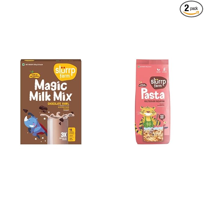 Slurrp Farm High Protein Chocolate Swirl Milk Mix | 250g & Slurrp Farm No Maida Macaroni Pasta | Vegan, Gluten Free & Multigrain | Healthy Pasta Made with Brown Rice and Corn | 400g