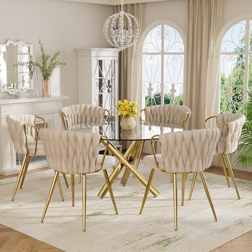 VAKTULS 47 Round Glass Dining Table Set