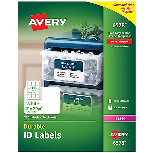 Image of Avery Durable White Cover Up ID Labels for Laser Printers, 2 inch x 2.625 inch, Pack of 750 (6578)