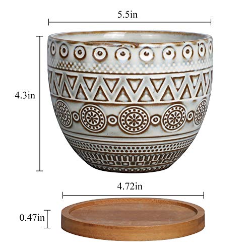 G Epgardening 5.5In Geometry Ceramic Planter Large Round Succulent Planter Flower Pot Indoor And Outdoor Brown Set Of 2 #TOP1
