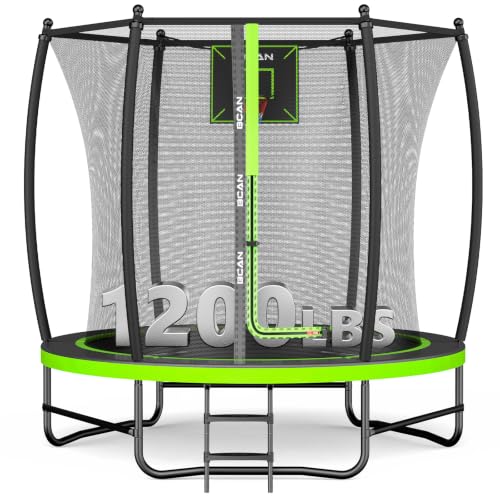 BCAN TR2 8FT Heavy-Duty Outdoor Trampoline, 1200 LBS Static Load, Reinforced Springs, Safety Enclosure Net, Built-in Basketball Hoop, Outdoor Backyard, Ladder, Protective Pad FED Fitness - image 1