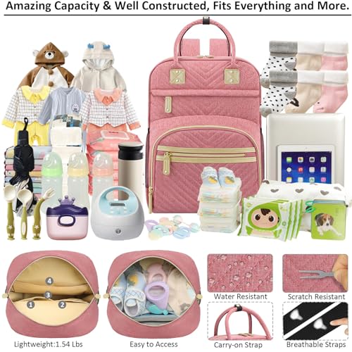 Image of Tenot Baby Diaper Bag Backpack Tote for Women Large Capacity with Insulated Pockets Multifunctional Waterproof Diaper Bags For Baby Girl Boy Mama Maternity Travel Bag Pink