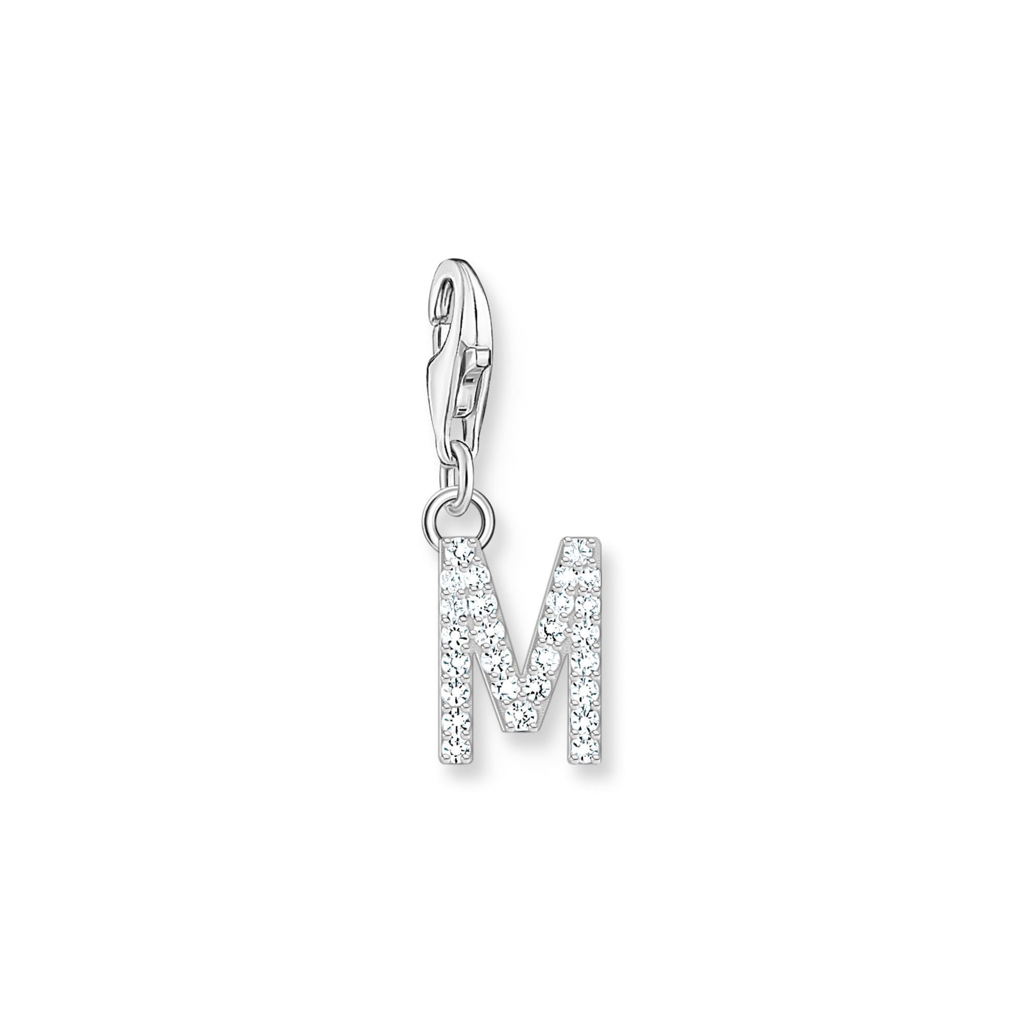 THOMAS SABO Charm-Anhänger Buchstabe M mit weißen Steinen Silber 925 Sterlingsilber