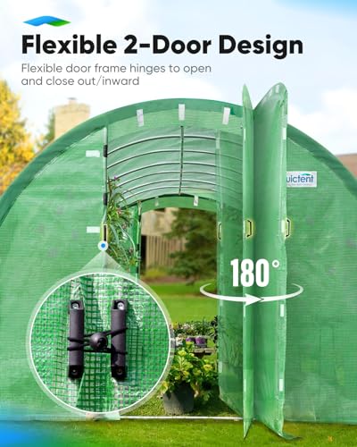 Quictent 20x10x6.6 FT Premium Greenhouse for Outdoors with 2 Door Frames, Reinforced Top Structure & Cover, Large Heavy Duty Walk-in Tunnel Hoop Green House for Garden Backyard Flower Winter, Green - Thumbnail 3