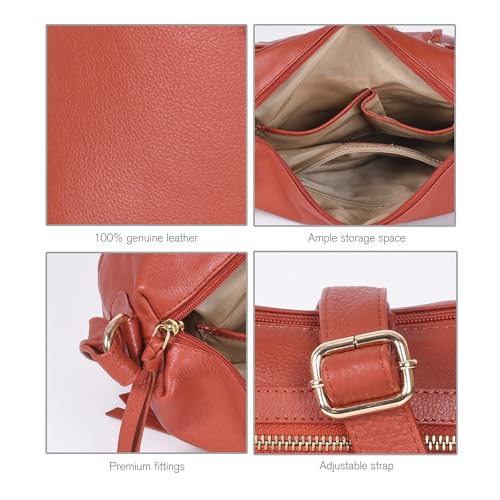 Image of Oak Leathers Women's Crossbody Bag - Genuine Leather Crossover Shoulder Purse With Adjustable Sling Strap - Medium Size