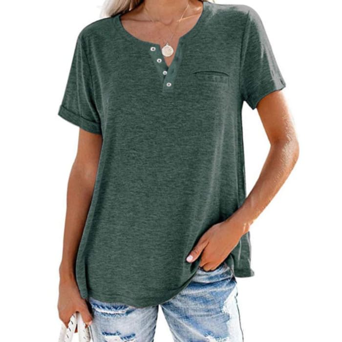 T-shirt femme été vert Runcati XL : haut manches courtes col rond vêtements décontractés