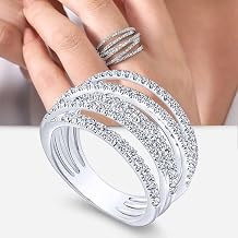 Round Diamond Rings for Women Crisscross Ring in Sterling Silver Cocktail Ring Vintage Promise Rings CZ Halo Zirconi Ring Artisan Handcrafted Spiral Ring with Interlocking Lines of Diamonds Ring 8