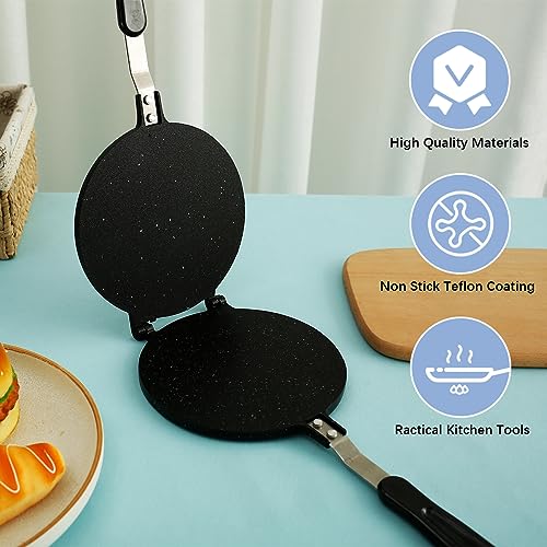 Tortilla Press With Non-Stick Pancake Griddle - 15.1x6.6x0.7 Inches Heavy-Duty Aluminum Multipurpose Pan With Bakelite Handle for Kitchen Stove Top