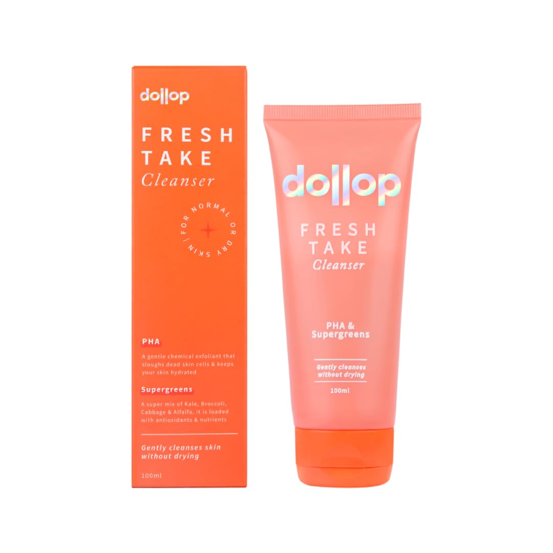 dollop FRESH TAKE Face Wash with Supergreens and PHA | Gentle & Non-Drying | For Normal, Dry & Sensitive Skin (100ml)