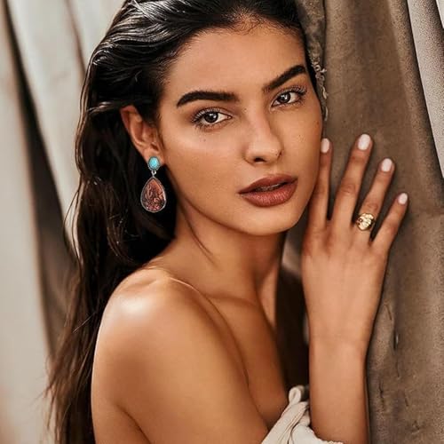 Western Earrings for Women Cowgirl Western Outfit Vintage Concho Oval Turquoise Dangle Earrings Rodeo Country Concert Outfits Rodeo Accessories Gifts4