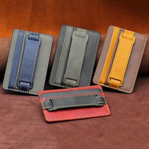 Personalized Custom Phone Card Holder Pocket Adhesive Leather Kickstand,Customized Name Wallet Card Pouch Grip Sleeve with Elastic Band Stick on Back of Cell Phone,for ID Credit Card