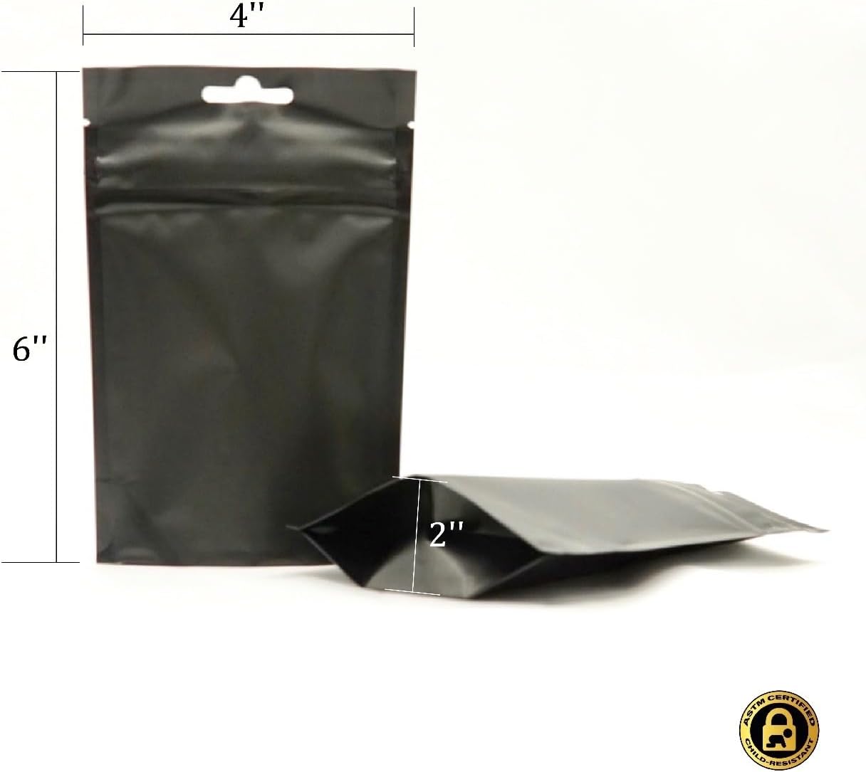Child Proof Mylar Bags/Pouches | Smell Proof | Child Resistent Zipper (4x6x2'') (500)