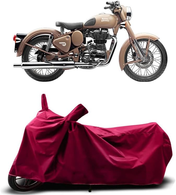 DUFFEL-Two Wheeler Bike Cover Compatible for Royal Enfie Classic Desert Storm Heat Protectio/UV-Rays/Birds Dropping/DustProof/Waterproof Indoor Outdoor and Parking Full Protection [MAHROON]