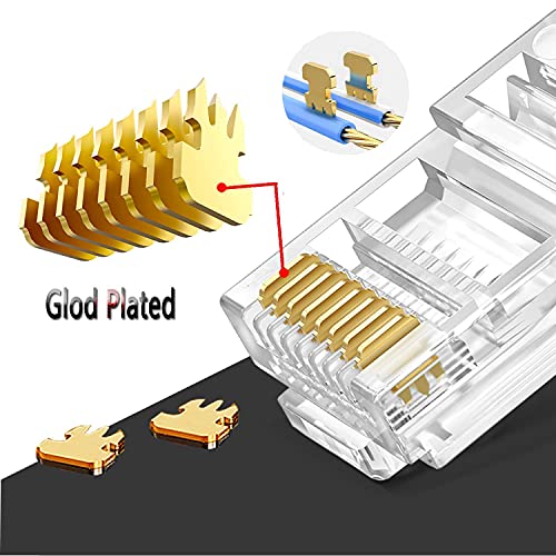 Image of RJ45 Cat6 Pass-Through Connector RJ45 Ends, Cat5, Cat5e, Cat6 8P8C, Ethernet Cable Crimp Connectors UTP Network Plug Solid Wire and Standard Cable, LAN Crimp (PACK OF 20)