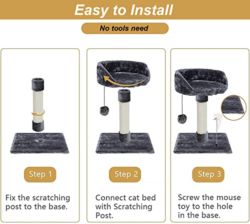 Zodensot Cats Tree Cat Tower Climbing With Sisal Scratching Post Kitten Scratcher Board,Cat Scratching Post With Hanging Ball And Spring Plush Mouse Toy For Kitty Cats,11.8X11.8X15.8 Inch (Grey) #TOP4