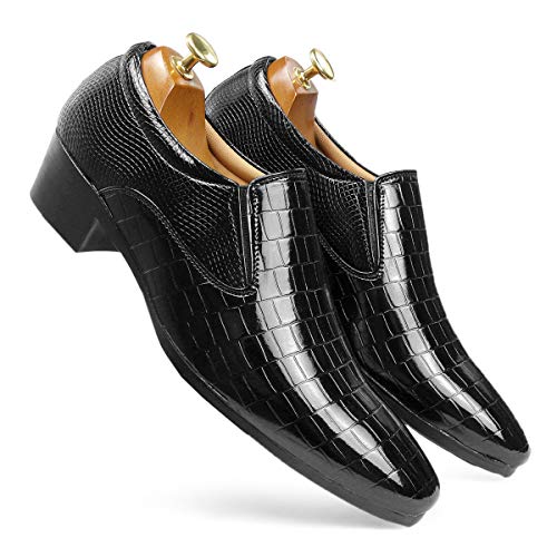 Image of BXXY Men's 2 inch Height Increasing Patent Material Casual Formal Moaccasion Slip-On Shoes with Pu Sole.