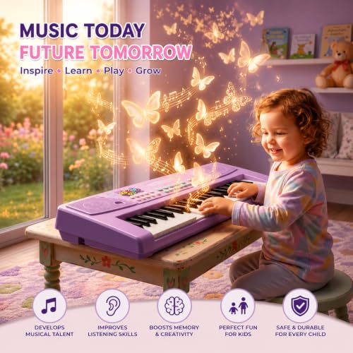 Image of Kids Piano Keyboard with Mic | 37 Keys, 8 Rhythms, 8 Tones & 6 Demo Songs | Electronic Musical Toy for Boys & Girls Age 2-5 | Educational & Recording Keyboard for Beginners -(Purple)