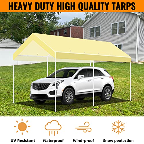 Jestop 10' X 20' Carport Replacement Canopy Cover,Tent Car Garage Top Tarp Cover, 300D Oxford Fabric Waterproof & Uv Protected, Velcro Fixing Device, Beige (Only Top Cover, Frame Not Included) #TOP5
